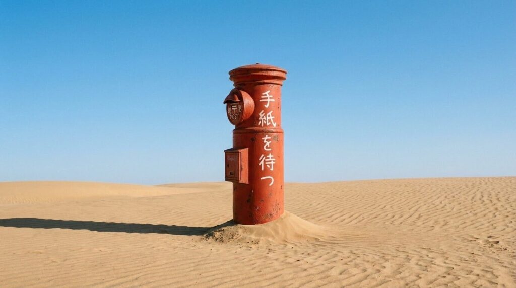 砂漠の真ん中に置かれたポスト