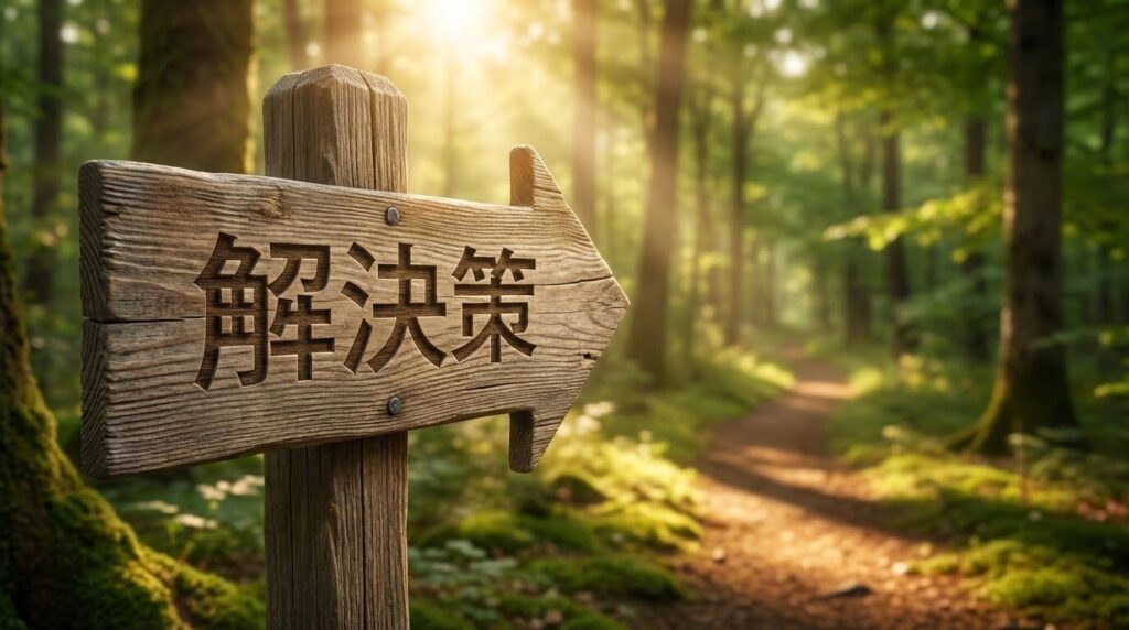  ゴールへと続く明るい道を示す案内板